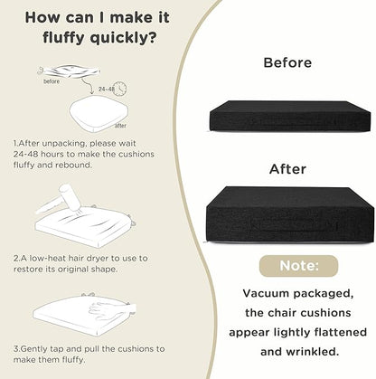 AddGrace Recliner Cushions for Elderly Thick Seat Cushion 20"x20"x4" Chair Pads with Non Slip Backing and Washable Cover for Couch Armchair Chairs Black