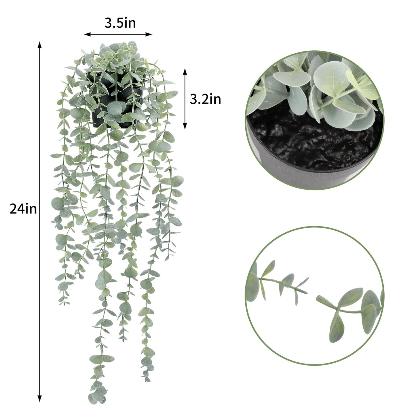 COCOBOO 2 Pcs Artificial Eucalyptus Plants Shelf Hanging Fake Plant in Pot for Wall Bedroom Home Patio Indoor Outdoor Decor