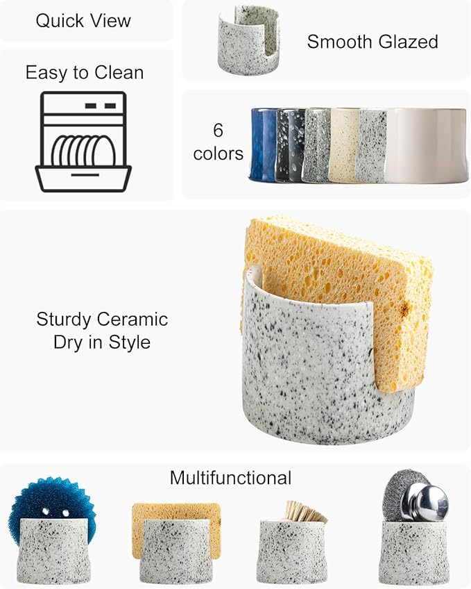 Kitchen Sink Sponge Holder, Dish Sponge Rack Ceramic Brush Holder Farmhouse