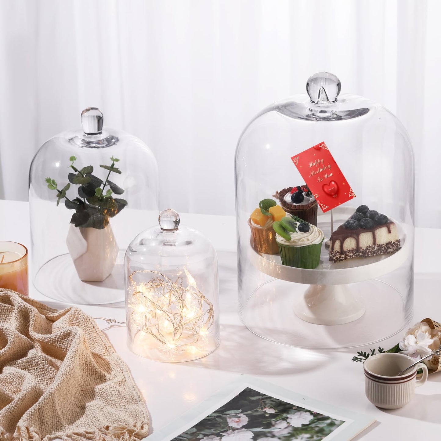 14" Tall Large Handmade Thick And Sturdy Glass Cloche Dia 9.8" H 13.7", Thick & Sturdy, For Terrarium, Trinkets, Figurines, LED Light String. Cloche Glass Dome, Bell Jar Display (1, 9.8"x13.7")