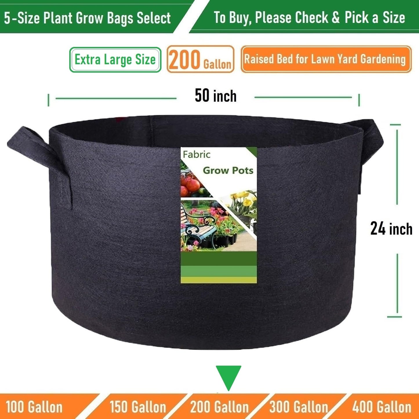 200 Gallon Big Raised Garden Bed Bag (50x24 inch) Large Plant Grow Bag for Tomato,Potato Planter,Herbs Veggies Planter,Flower Bed,Plant Container,Yard Waste,Lawn Debris,Leaf Bag with Gardening Gloves