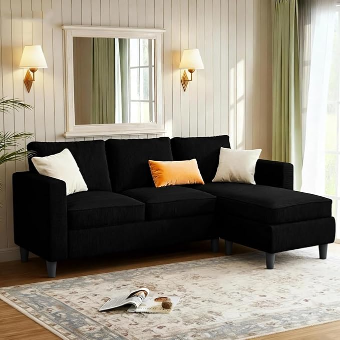 JAMFLY Sectional Sofa for Living Room, 3-Seat Reversible Couch