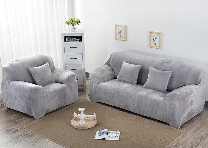 vctops 1-Piece Velvet Plush Stretch Loveseat Sofa Slipcover