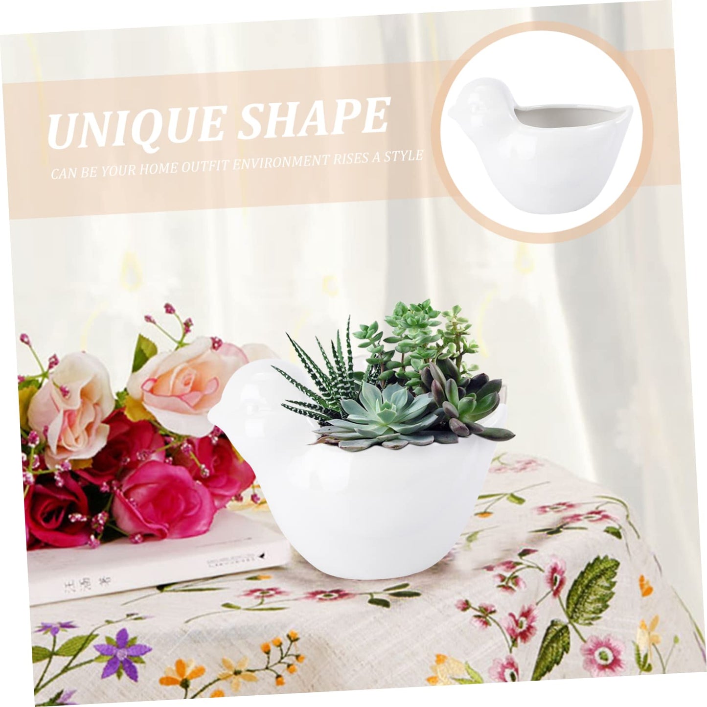 BESPORTBLE Creative Ceramic Bird Flowerpot for Succulent Plants Cute Animal Design for Indoor/Outdoor Decoration Planter