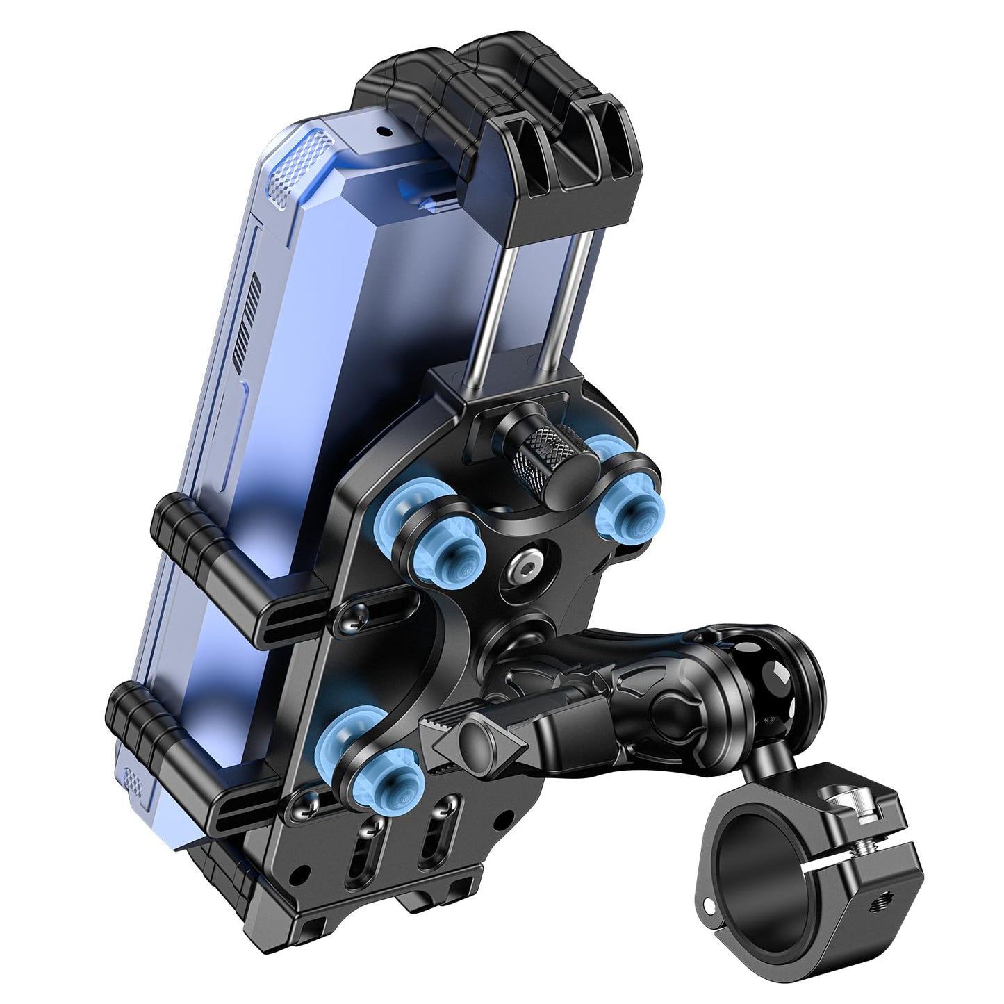 LOKTENWO Motorcycle Phone Mount with Vibration Dampener & Secure Lock, [Size Adjustable] [Larger & Thicker Phones Friendly ] Handlebar Cellphone Holder for ATV Scooter for 5.7''-8.5'' Smartphone
