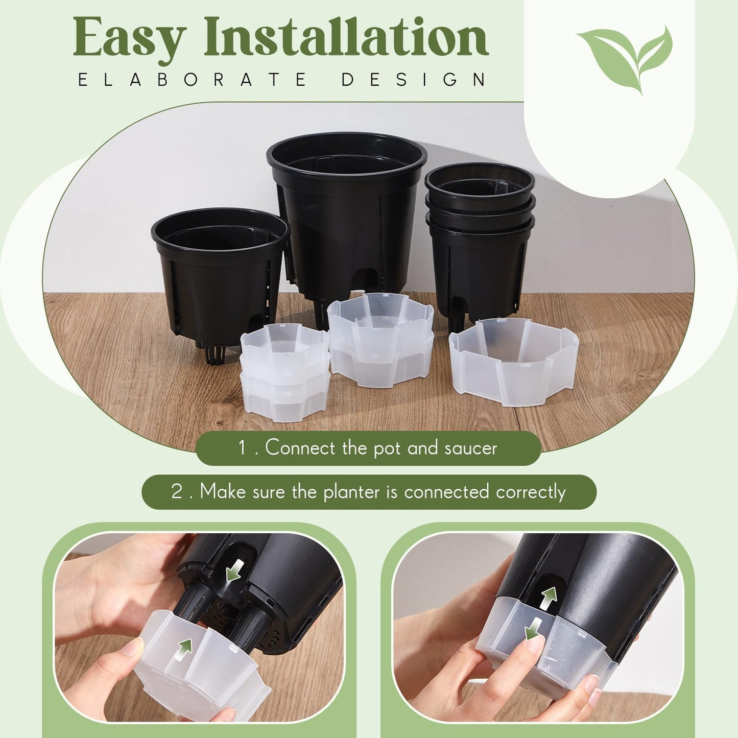 Wonderjune Self Watering Pots for Indoor Plants with Deep Reservoir and High Drainage Holes for Outdoor Plants and Flowers, Bare Root Planter(4.72'', 5.91'', 7.09'',Black,9 Pcs)