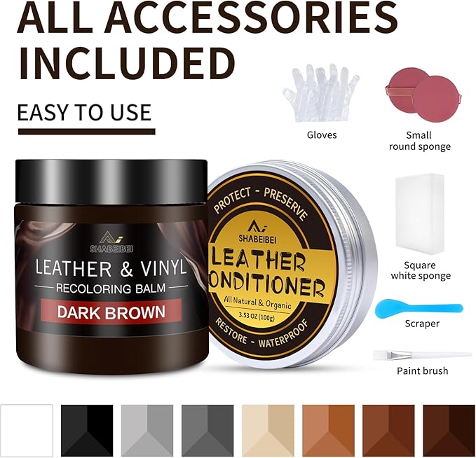 Leather Recoloring Balm with 100ml Mink Oil, Dark Brown Leather Repair Kit and