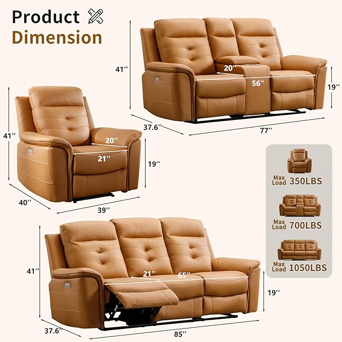 ANJ 2-Piece Faux Leather Power Recliner Sofa Set