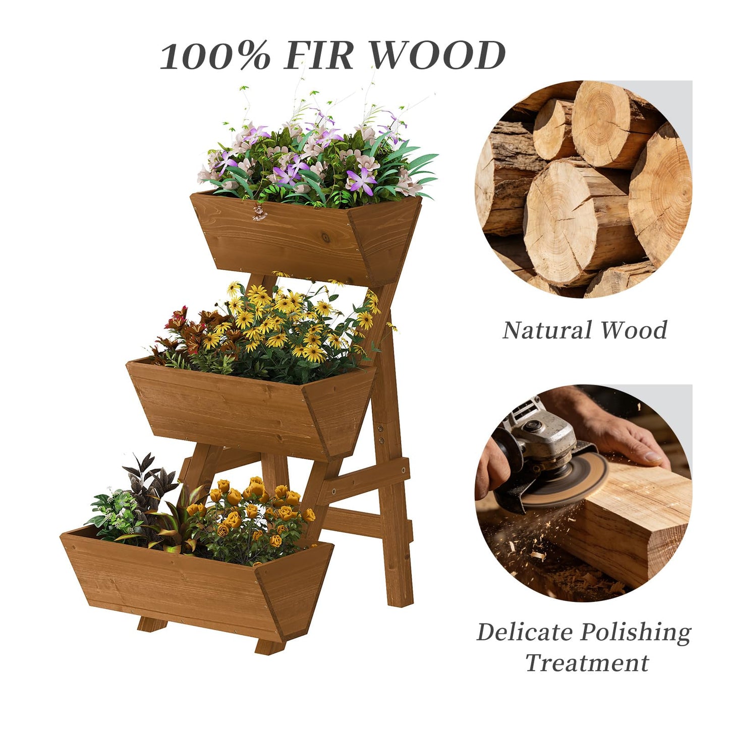 Kitsanery 3-Tiers Wooden Raised Garden Bed,Wood Planter Box for Vegetable,Flower Rack,Flower Pot Stands,Indoor Outdoor Gardening Planting Beds (Brown, Small)