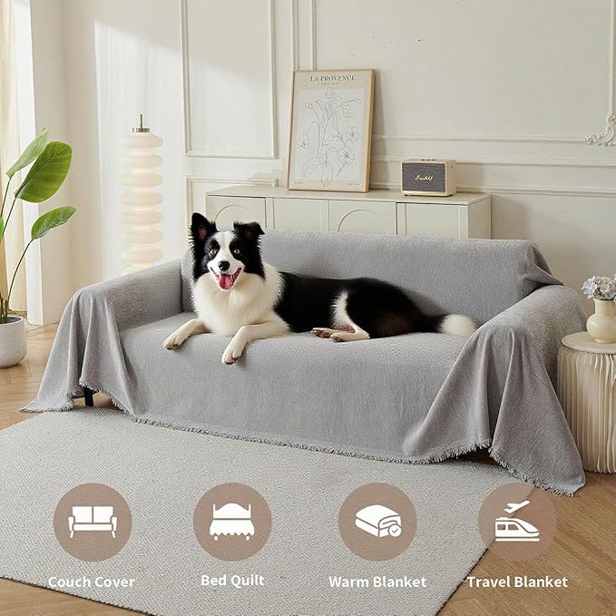 Couch Cover for Dogs, Boho Sofa Covers for 3 Cushion Couch, Chenille Sofa