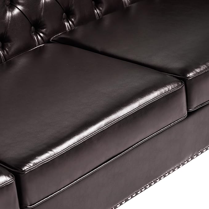 LEVNARY Chesterfield Loveseat Leather, Upholstered Sofa