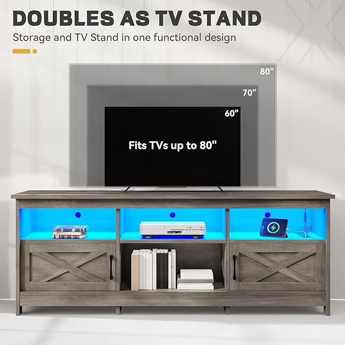 YITAHOME TV Stand for 80/75/70 Inch TVs, Farmhouse Entertainment Center