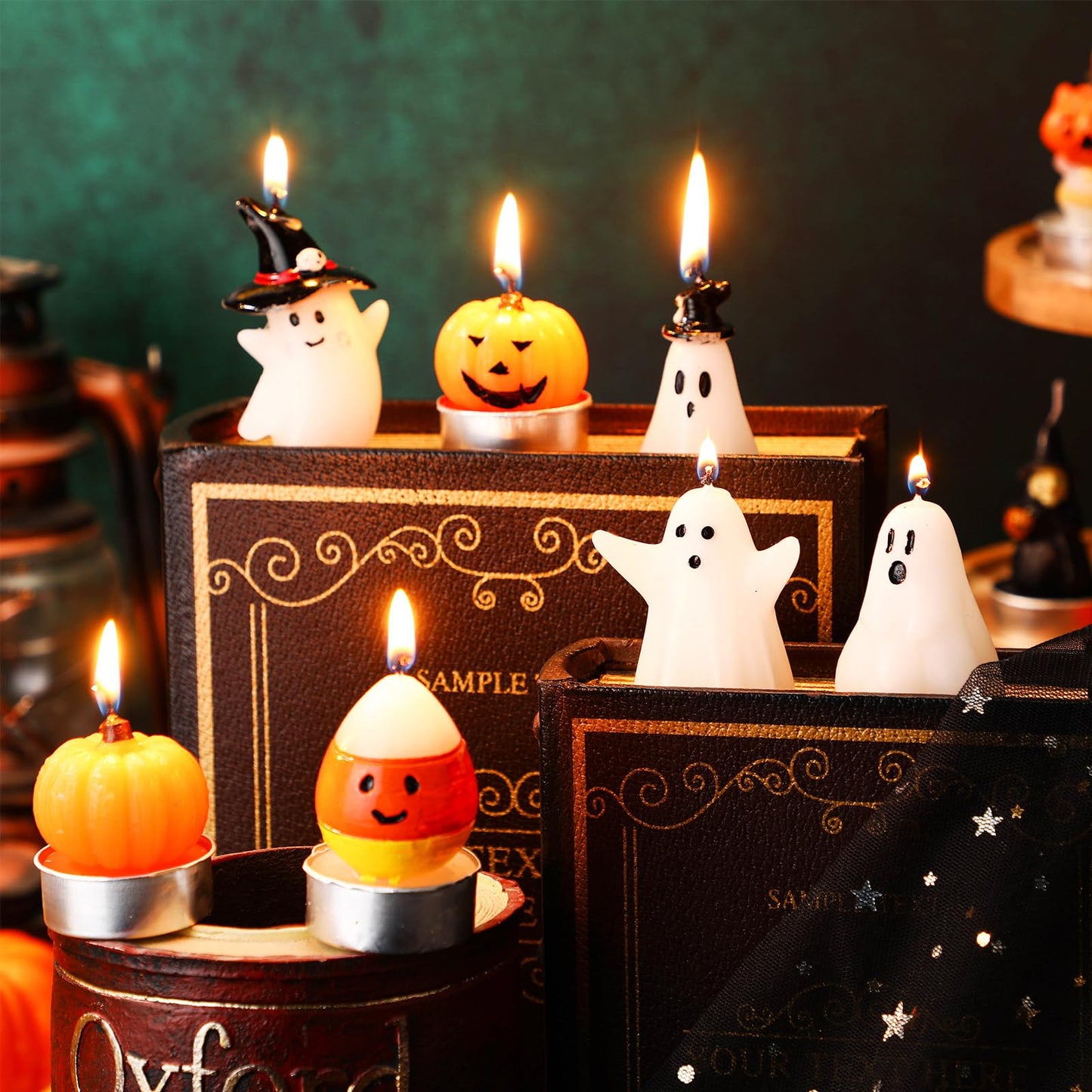 Conelist 14 Pcs Halloween Ghost Candles, Autumn Room Tabletop Decor Cute Wax Mini Spooky, Witch, Pumpkin Candles for Halloween Fall Themed Party Favor Supplies