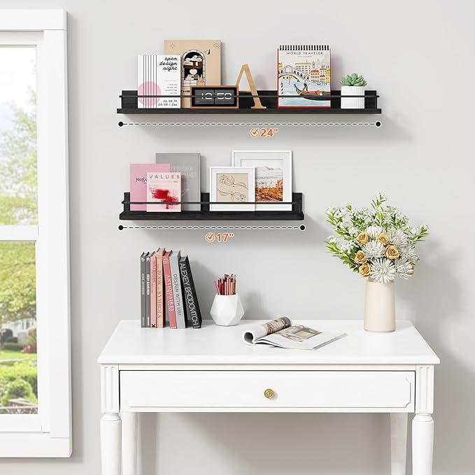 Forbena 24 Inch Wall Shelves for Bedroom 3-Pack, Vintage Large Floating Book