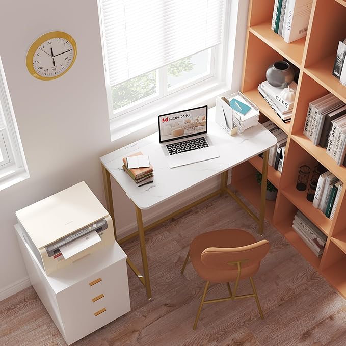 WOHOMO White Faux Marble Folding Desk, 31.5" Small Desk