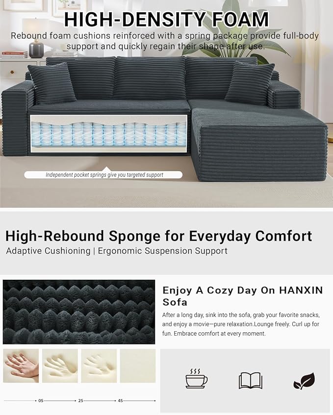 105 Inch Cloud Sectional Couch, Modern Modular Sectional Sofa