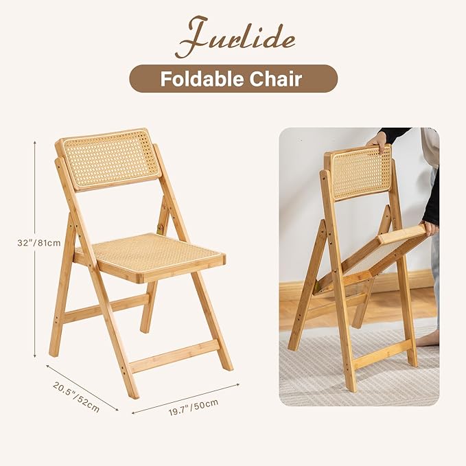Furlide Rattan Folding Chair, Modern Mid Century Dining Chair Set of 1