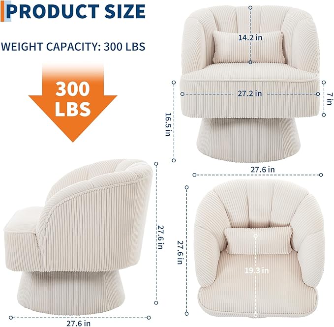 Garvee Ultra-Plush Swivel Accent Chair, 360° Barrel Lounge Chair