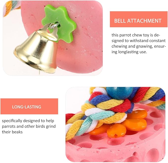 Luxshiny Mineral Block Bird Chewing with Bell for Parrots and Parakeets Beak Grinding Stone Cage Accessory for African Grey Cockatiels Interactive Chew for Boredom Relief and Play