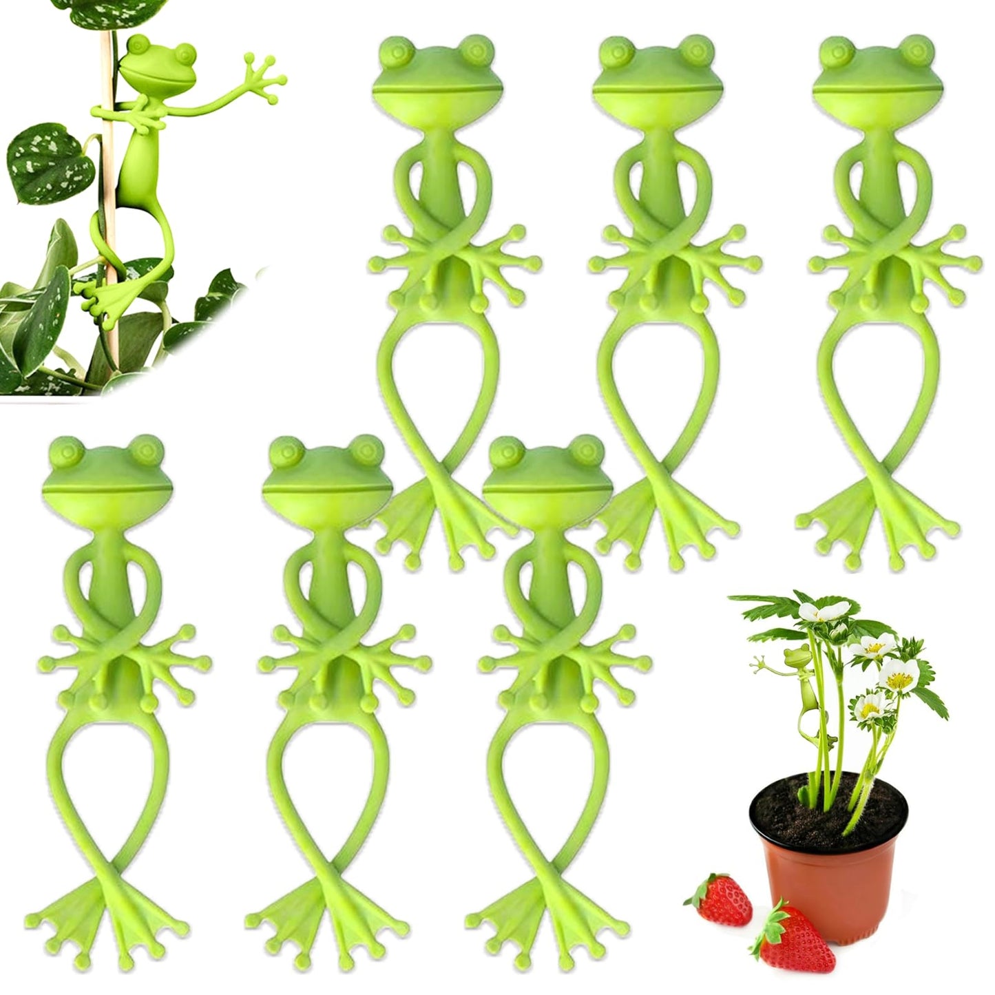 YQCBSU 2025 New Bendable Frog Moss Pole, Monstera Plant Stakes, Plant Support for Climbing Indoor Plants, Wall Clips for Potted Climbers, Plant Accessories for Gardening or Cable Management (6 Pcs)