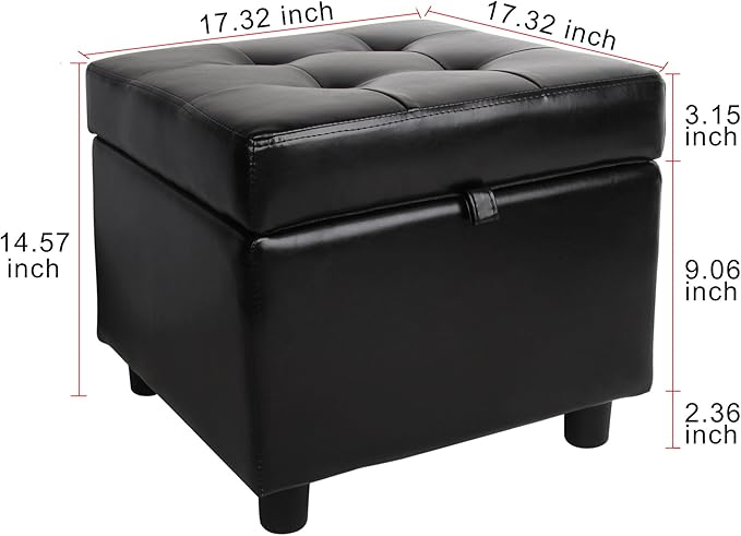 H&B Luxuries Tufted Leather Square Flip Top Storage Ottoman Cube Foot Rest