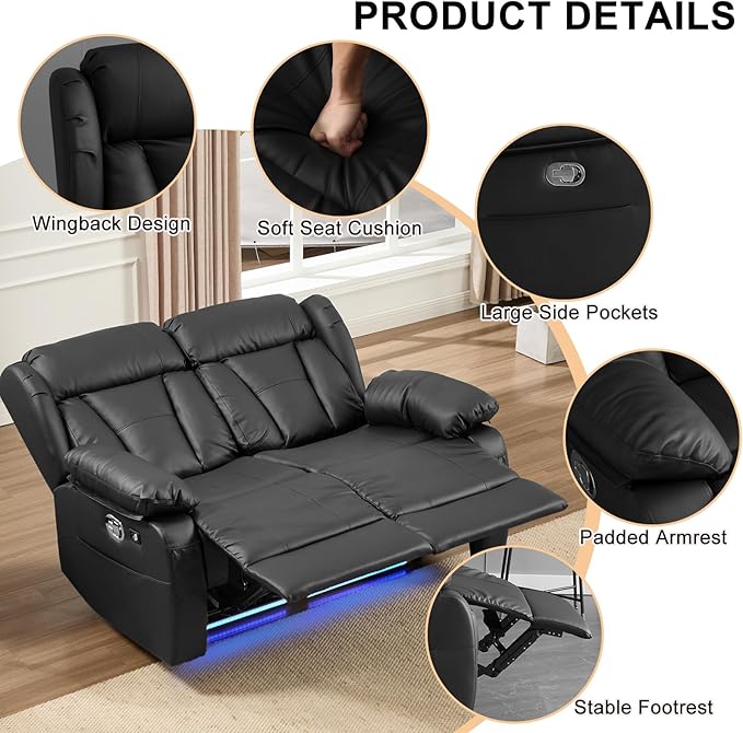 58.3" Reclining Loveseat Sofa, RV Loveseat Recliner Couch