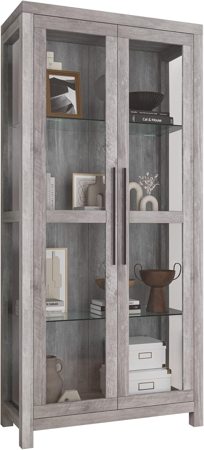 BELLEZE Glass Display Cabinet, Tall Curio Cabinet