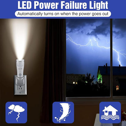 Enhon 9 Pack 4 in 1 LED Emergency Lights for Home Power Failure, Rechargeable Plug in Flashlight Motion Sensor Night Light, Automatic Turn On Power Outage Light for Home Hurricane Supplies (White)