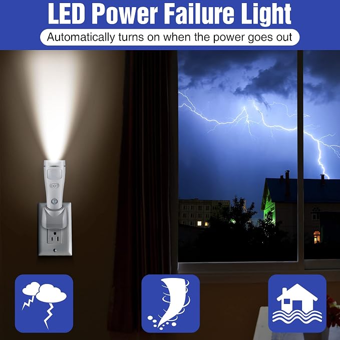 Enhon 4 Pack 4 in 1 LED Emergency Lights for Home Power Failure, Rechargeable Plug in Flashlight Motion Sensor Night Light, Automatic Turn On Power Outage Light for Home Hurricane Supplies (White)