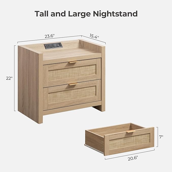 SICOTAS Rattan Nightstand Bedside Table