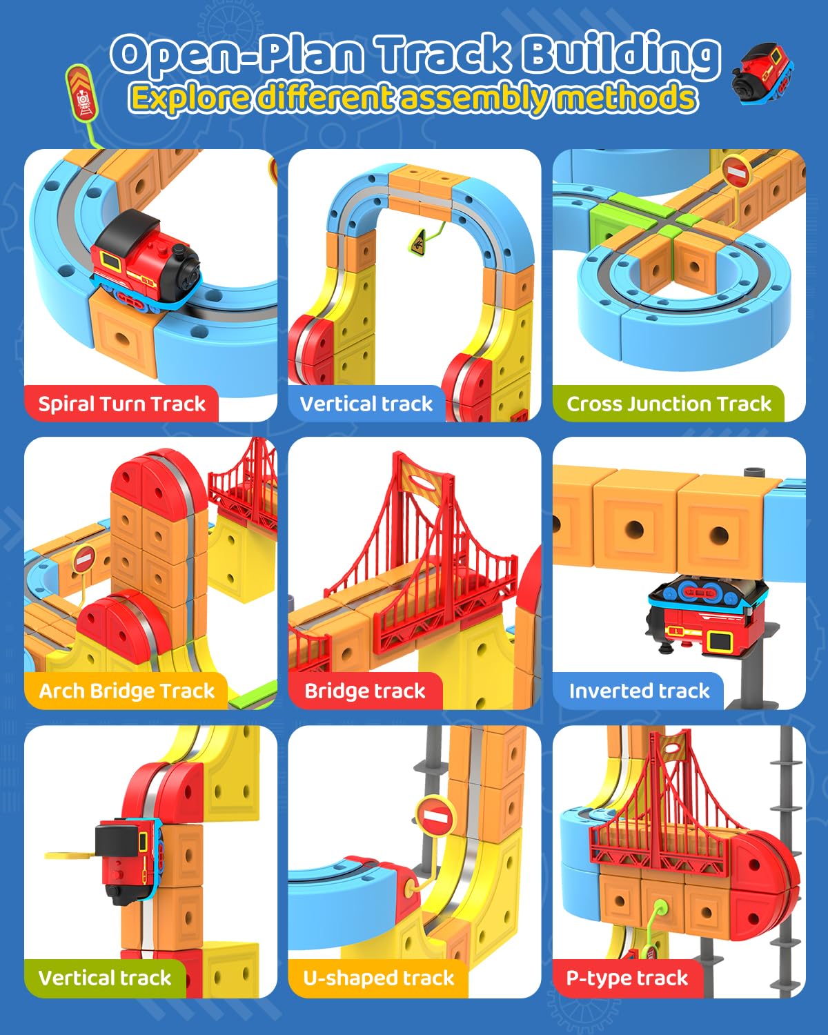 YAZ&OUZ Electric Train Set for Kids Ages 4-12, Magnetic Train Set, 3D Gravity-Defying Train Tracks, Magnetic Track Car Toys Kids Train Set, STEM Educational Building Toddler Train Set (2Train)
