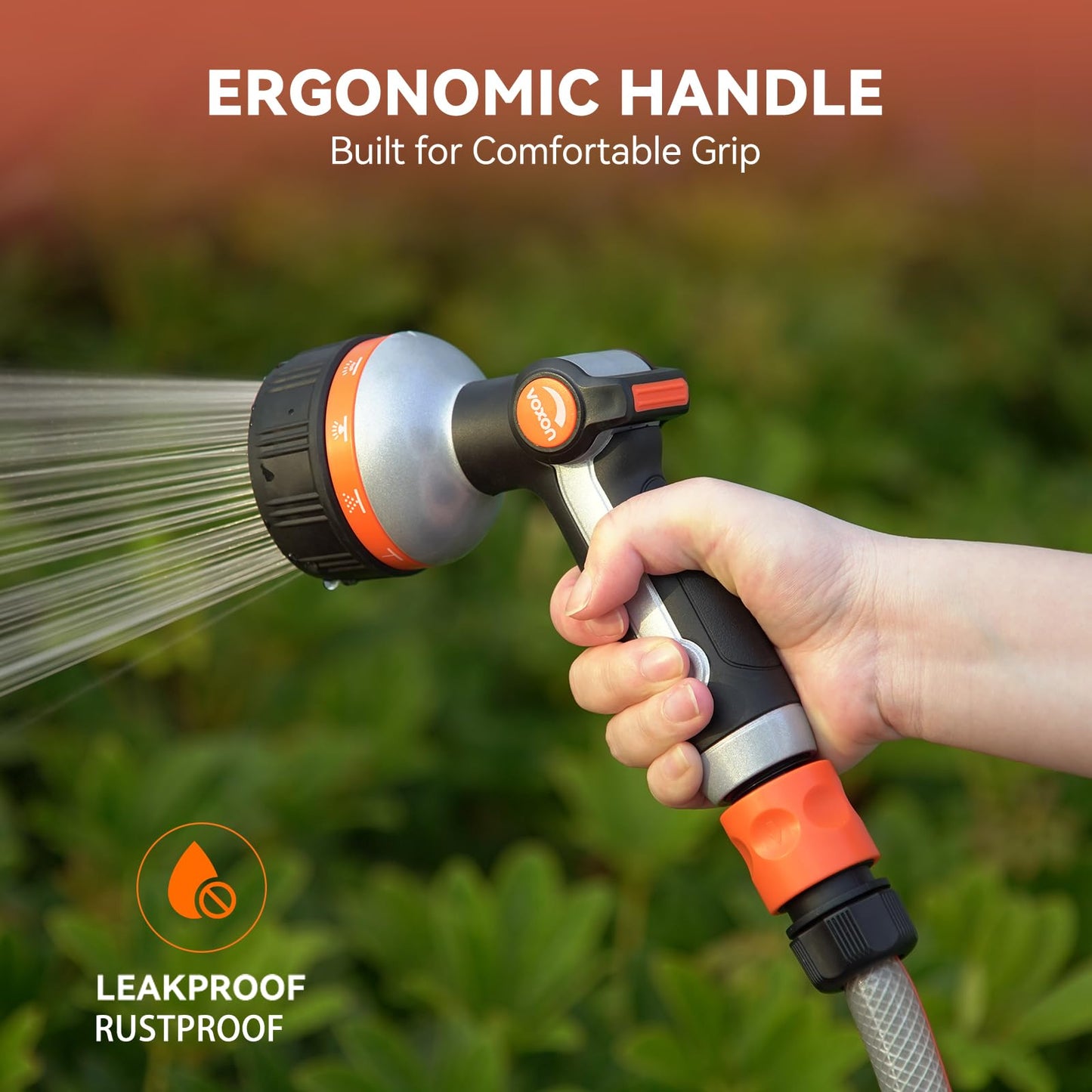 VOXON Hose Nozzle Heavy Duty 10 Spray Patterns - Metal Garden Water Hose Sprayer with Thumb Flow Control | On Off Valve, Nozzle Sprayer for Lawn & Plant Watering, Car & Pet Washing