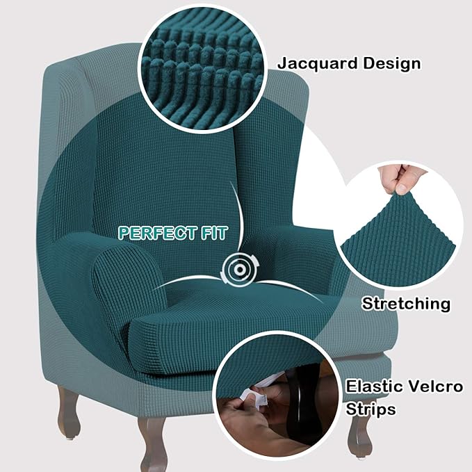 Turquoize Wingback Chair Covers 2 Piece Wing Chair Slipcover Stretch Slipcovers