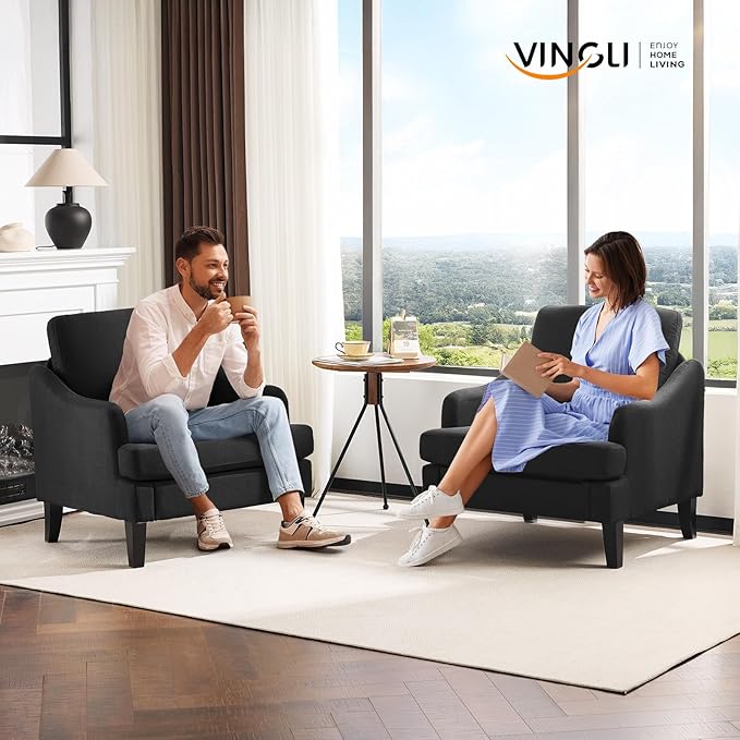 VINGLI Linen Fabric Accent Chairs Set of 2, Comfy Sofa Chair Living Room