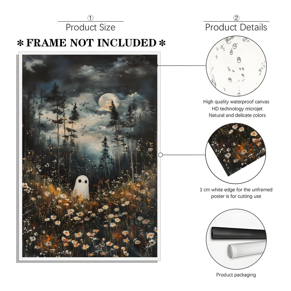 KBBYT Dark Academia Wall Art Ghost In Magical Forest Poster Spooky Halloween Wall Decor Ethereal Ghost Fall Floral Gothic Canvas Print for Witchcore Aesthetic Haunted Room Bedroom 16X24inch Unframed