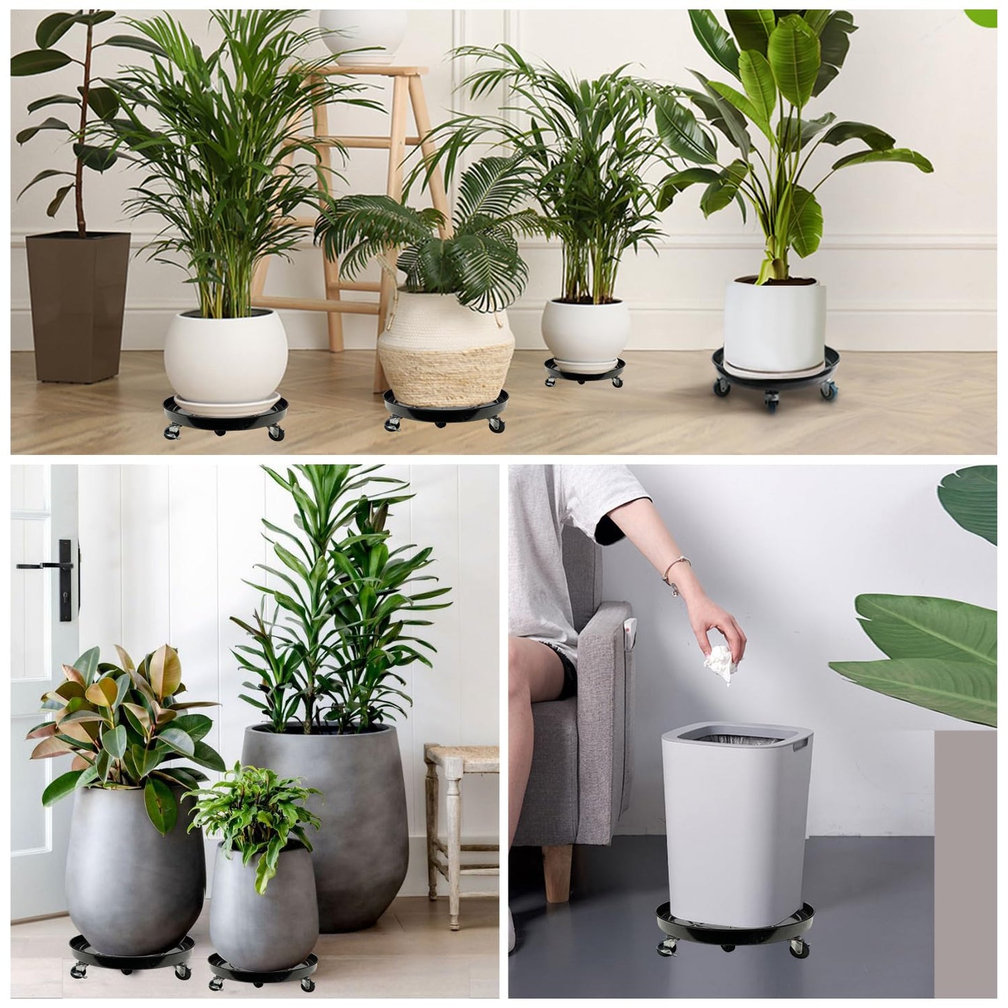 AyaLight 2 Pack Metal Plant Caddy With Wheels 16 Inch Black, Round Rolling Heavy Duty Plant Dolly, Heavy Plant Pot Mover Outdoors or Indoors, The Metal Wheel Can Rotate 360 Degrees or Lockable.