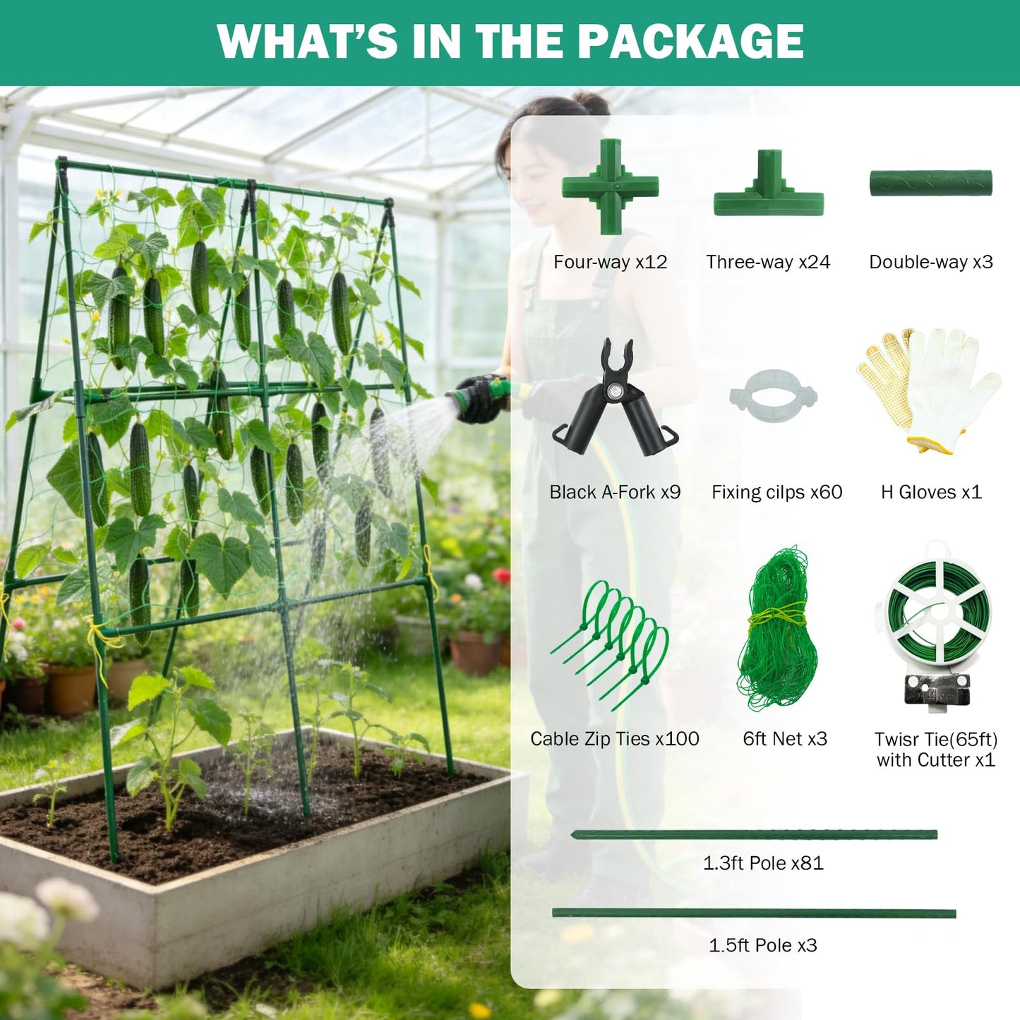 Prashent 3 Packs Cucumber Trellis for Raised Bed, 50" x 33" A-Shape Garden Trellis for Climbing Plants, Outdoor Metal Arch Vegetable Plant Support for Tomato, Cucumber, Pea, Zucchini & Vine Plants