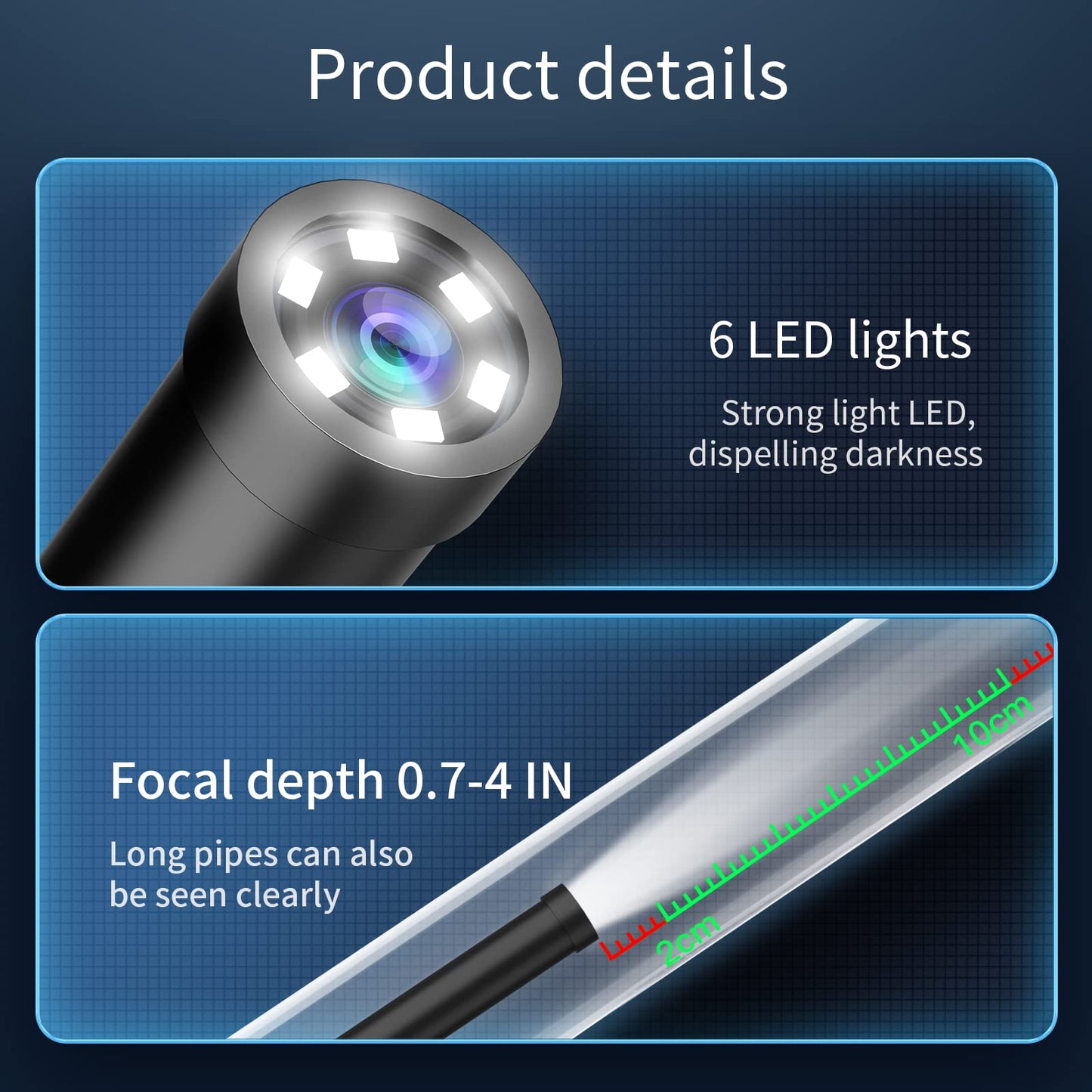 Endoscope Camera with Light, Borescope with 6 LED Lights,Endoscope with 9.8ft Semi-Rigid Snake Camera,IP67 Waterproof Inspection Borescope Camera with Light for Android iPhone iPad, Tools for Men