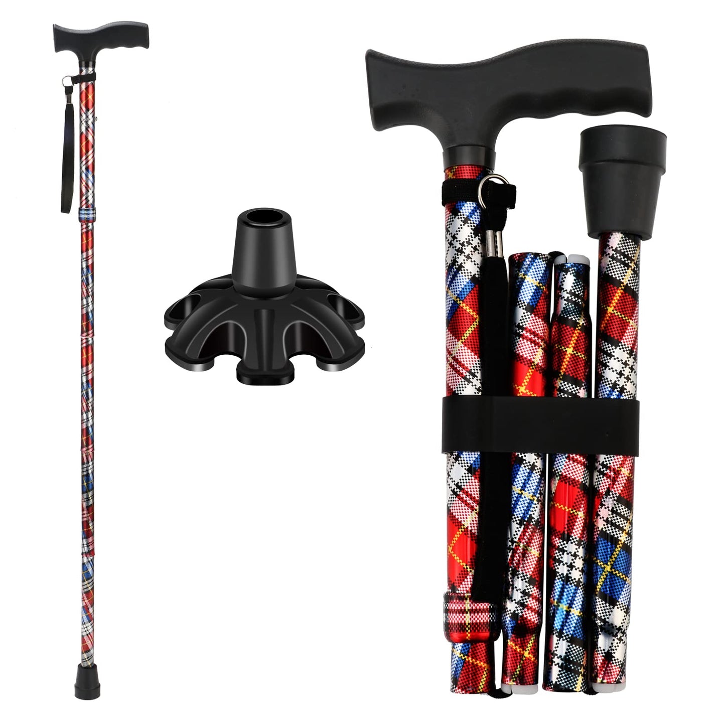 Walking Cane LIXIANG Cane for Woman | Mobility & Daily Living Aids | 5-Level Height Adjustable Walking Stick | Comfortable Plastic T-Handle Portable Walking Stick Folding Cane with Replace Tip