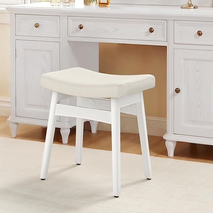 LUE BONA Solid Wood Vanity Bench Stool, 17.3" H Ergonomic Saddle Stool