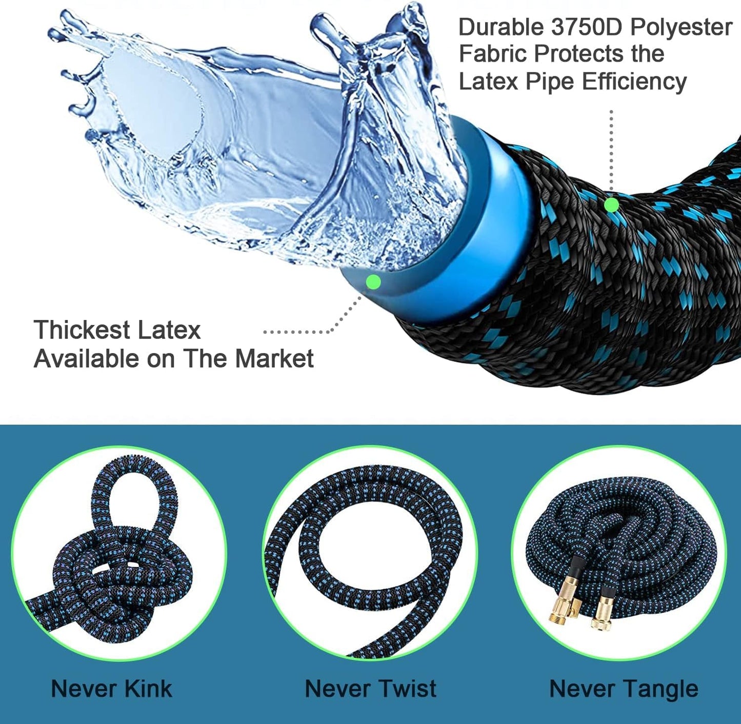Expandable Garden Hose 50FT-Expanding Water Hose with Thumb-Controlled 10 Spray Nozzles&3750D Outer Fabric, Durable Collapsible Latex Core, Ultra Lightweight & Flexible