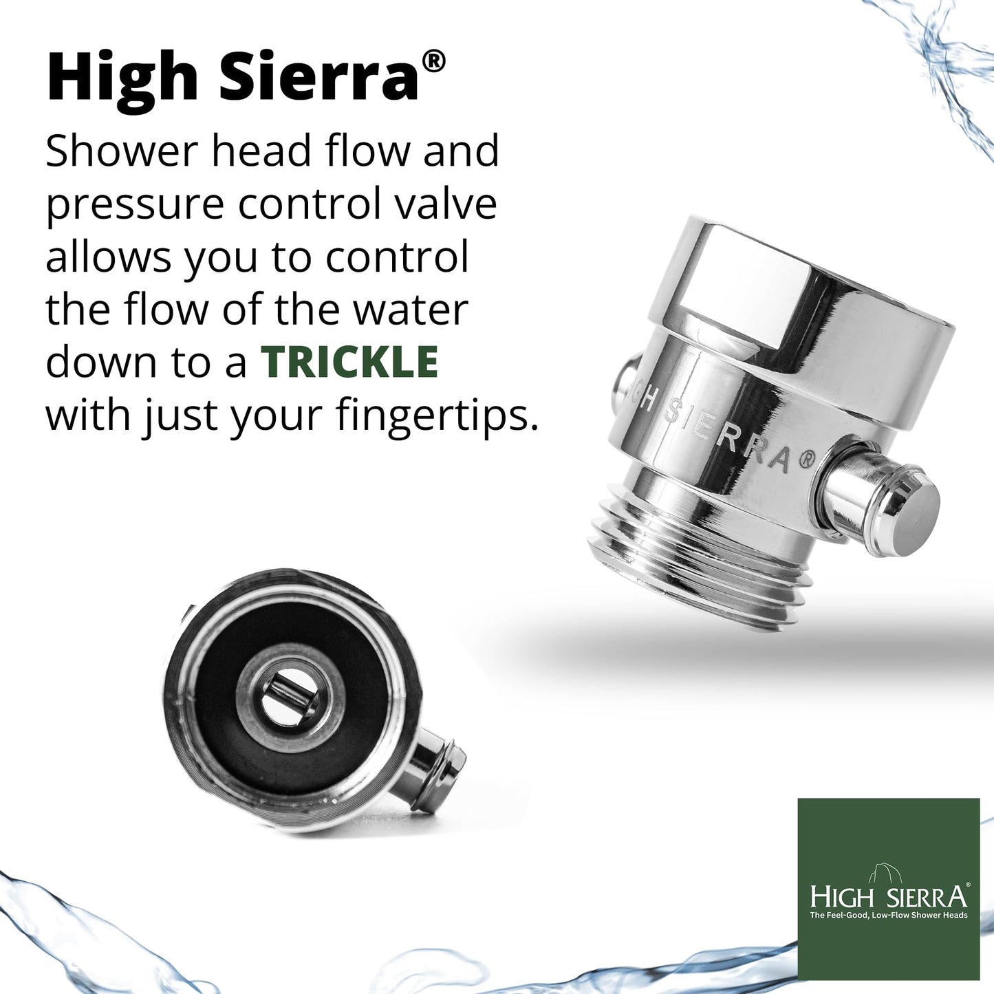 High Sierra® - All Lead-Free Brass Trickle Valve For Shower Heads. For Pause & Pressure Control. Easy To Push Button Reduces The Flow of Water or Shuts It Off to Just a Trickle - Oil Rubbed Bronze