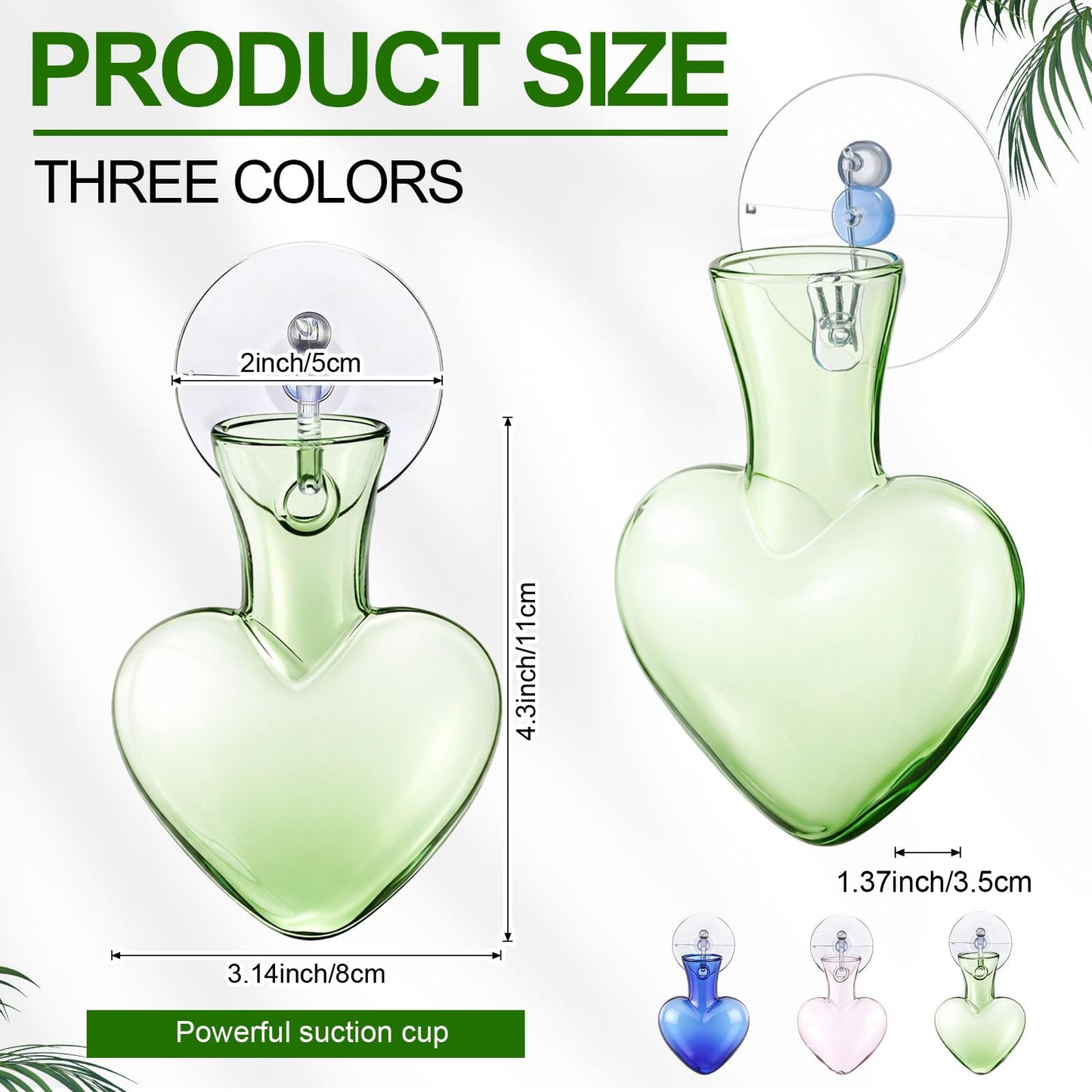 Zhehao 3 Pcs Propagation Vases Hanging Window Propagation Stations Glass Heart Shaped Plant Vase with Suction Cups Air Planter Terrarium for Hydroponics Home Decor Plant Lovers Gifts