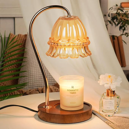 Funistree Flower Candle Warmer Lamp with Timer, Dimmable Candle Lamp Warmer, Christmas Birthday Gifts for Women Mom Her, Housewarming Home Decor, Lotus Wax Warmer for Yankee Candles - Amber Flower