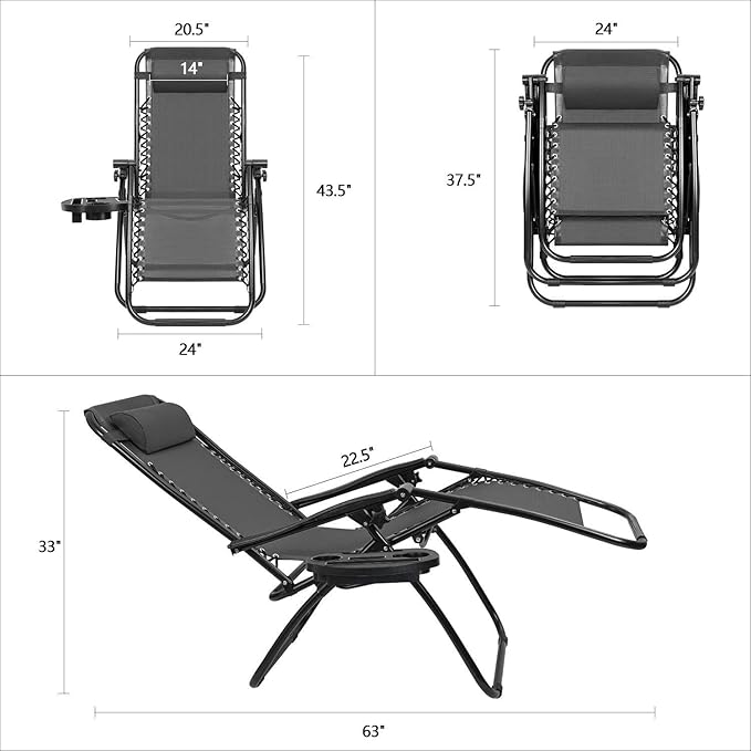 Devoko Patio Zero Gravity Chair Outdoor Free Folding Adjustable Chaise Lounge