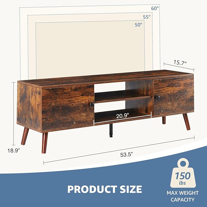 Sweetcrispy TV Stand for 55 60 inch TV, Modern Mid Century Entertainment Center