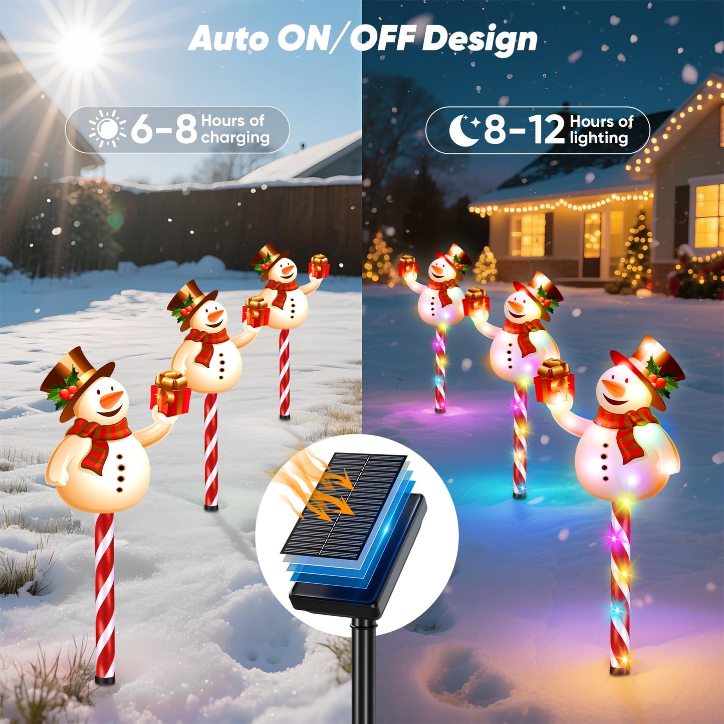 NESSTU Solar Christmas Decorations Outdoor: Set of 5 Snowman Pathway Lights with Candy Cane Stakes - 10 Modes Waterproof Solar Powered Holiday Yard Decor for Garden Lawn Walkway - Gifts for Women Men