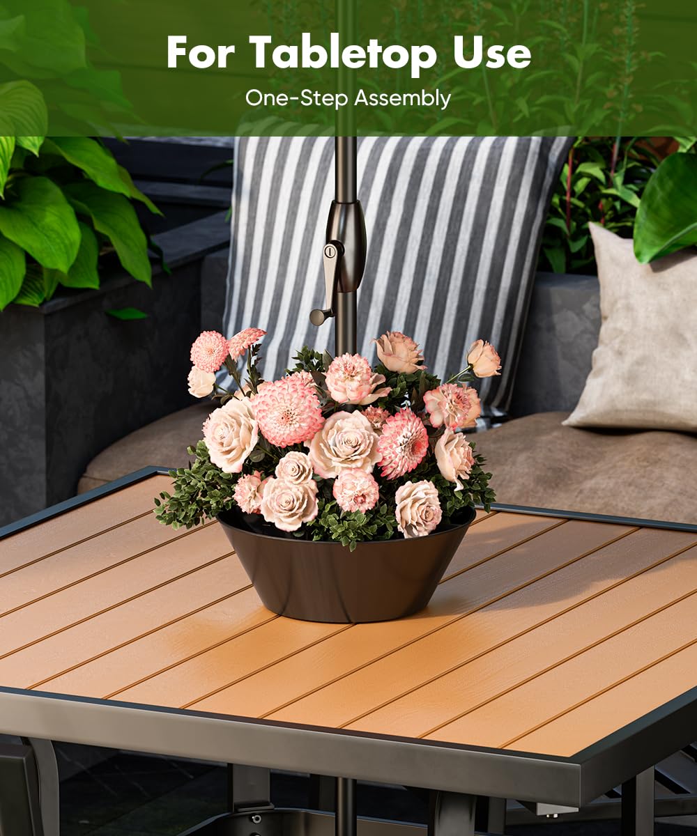 Koutemie 2-in-1 Umbrella Planter for Patio Table & Pole, Half Round Flower Planters Pots with Umbrella Hole Fits Poles Up to 2” Diameter, PVC Post Planter Wrap Around Umbrella for Garden, Black