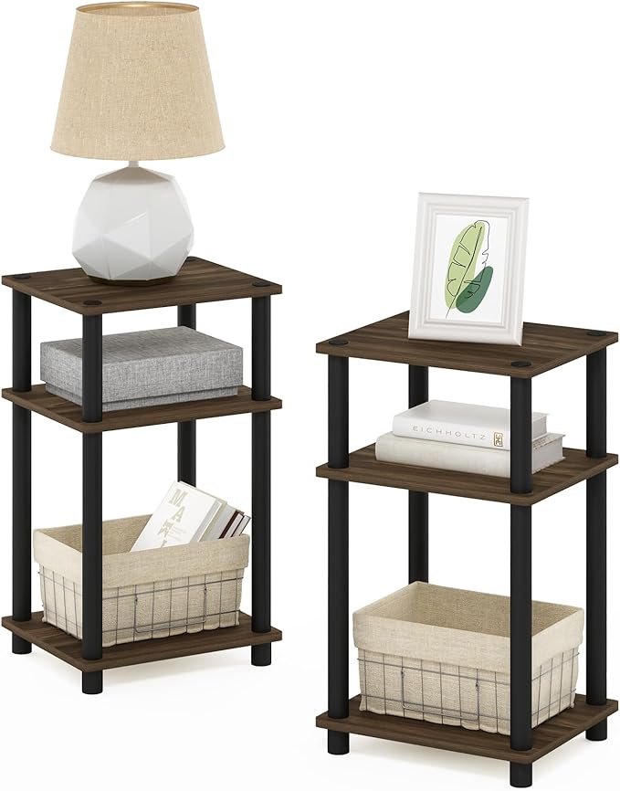 Furinno JUST Night Stand Set of 2, 3-Tier Turn-N-Tube Nightstand, Toolless