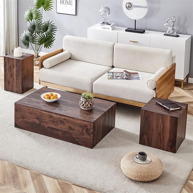 Coffee Table Set for 3, Modern Living Room Table Set, Wood Center Table Set